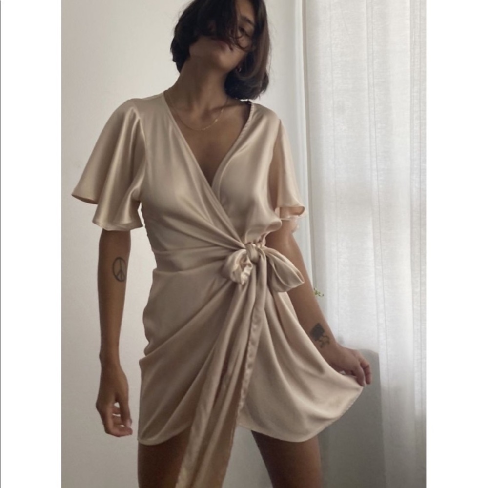 Never worn satin wrap dress